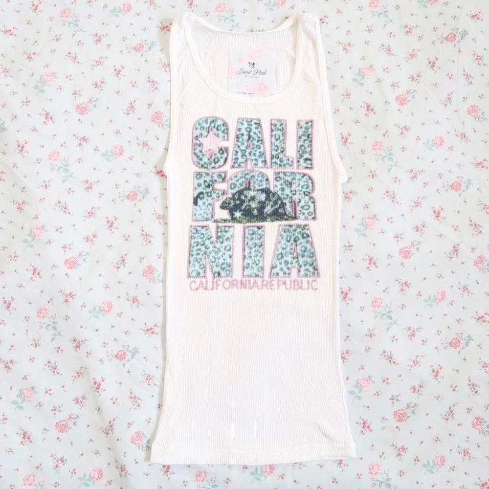 y2k california republic leopard print ribbed tank mcbling